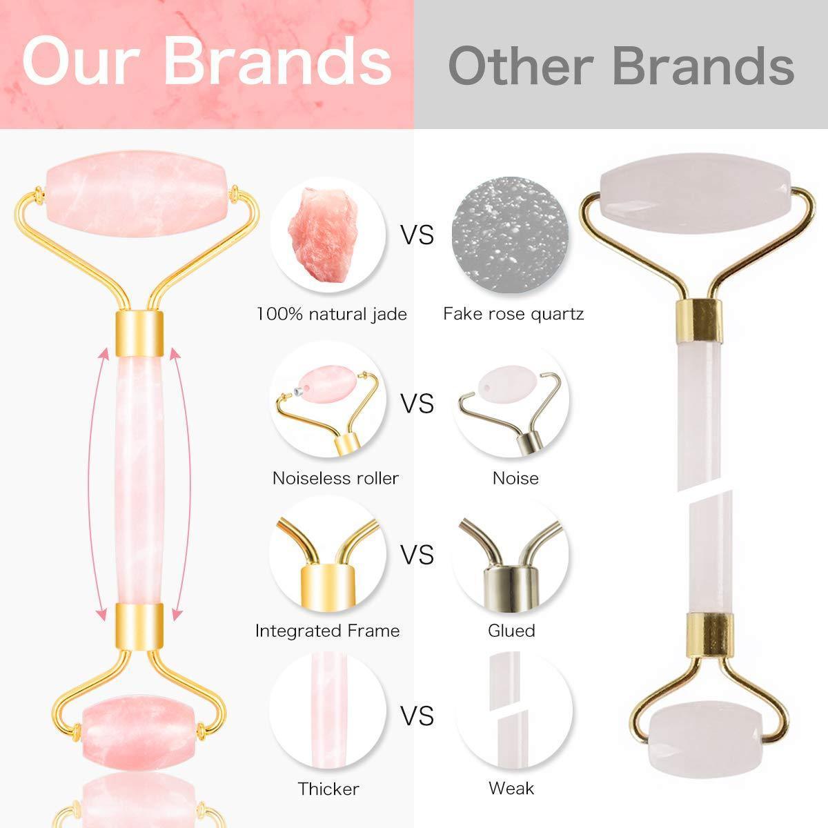 Rose Quartz Jade Roller & Gua Sha Set - Anti-Aging Facial Massage Tool for Slimming & Skin Care