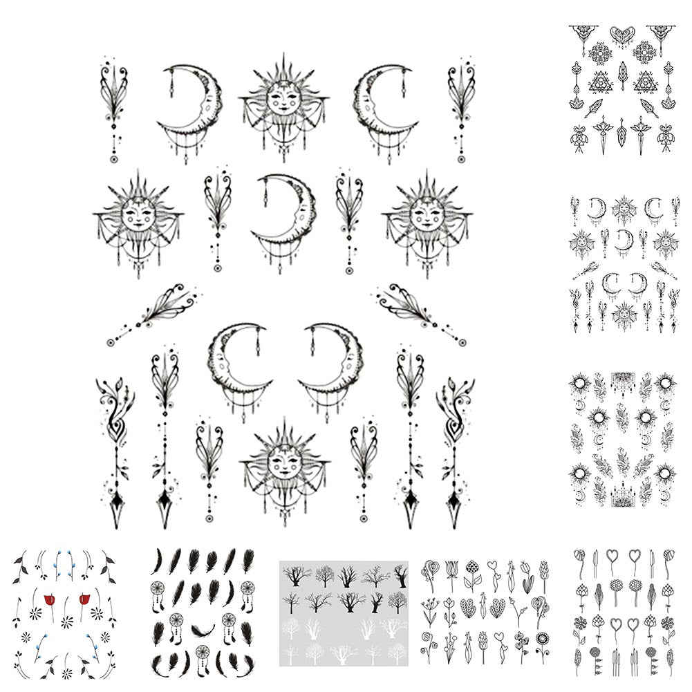 Simple Black Jewelry Flower Water Decals Transfer Nail Art Stickers