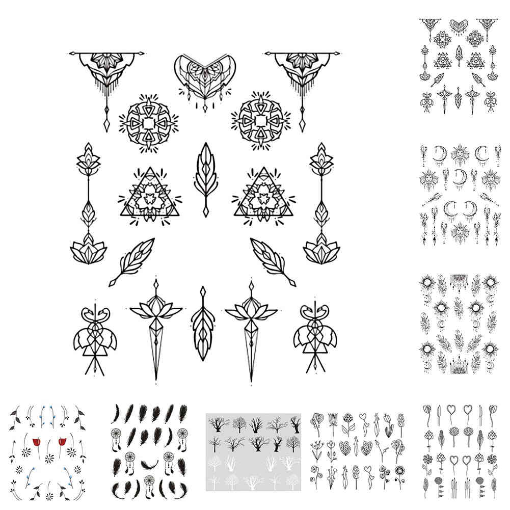 Simple Black Jewelry Flower Water Decals Transfer Nail Art Stickers