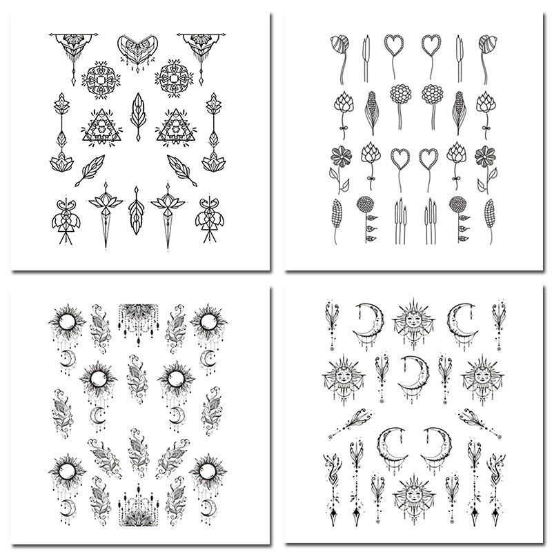 Simple Black Jewelry Flower Water Decals Transfer Nail Art Stickers