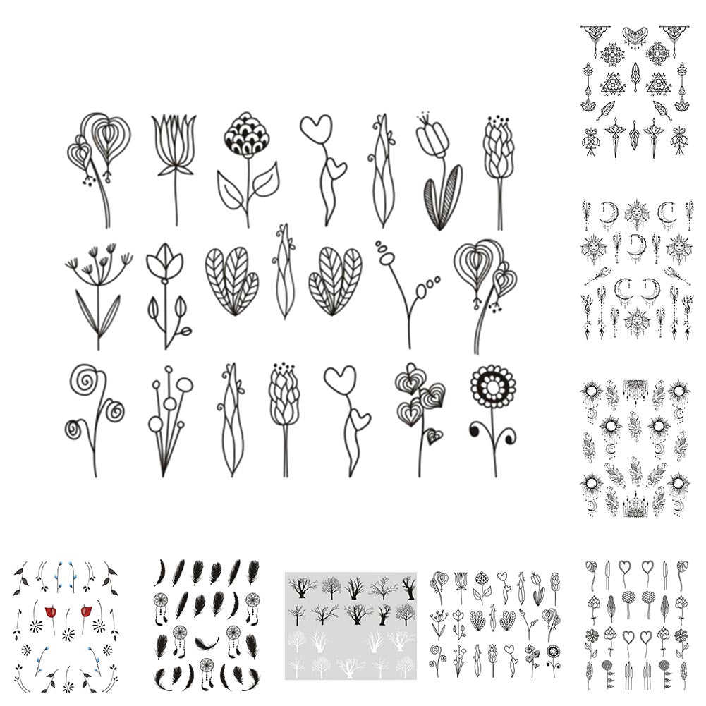 Simple Black Jewelry Flower Water Decals Transfer Nail Art Stickers