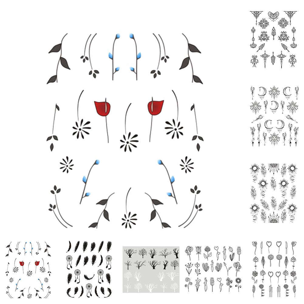 Simple Black Jewelry Flower Water Decals Transfer Nail Art Stickers