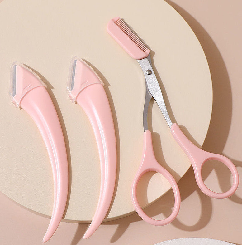 Eyebrow Trimming Knife With Comb - Curved Moon Small Beauty Tool