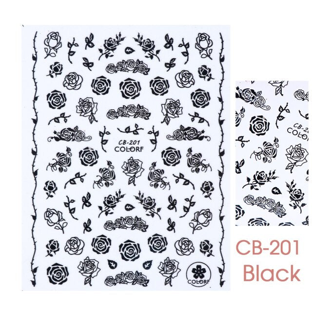 Qfdian Romantic Valentines Day 3D Love Rose Leopard Flower Laser Nail Stickers