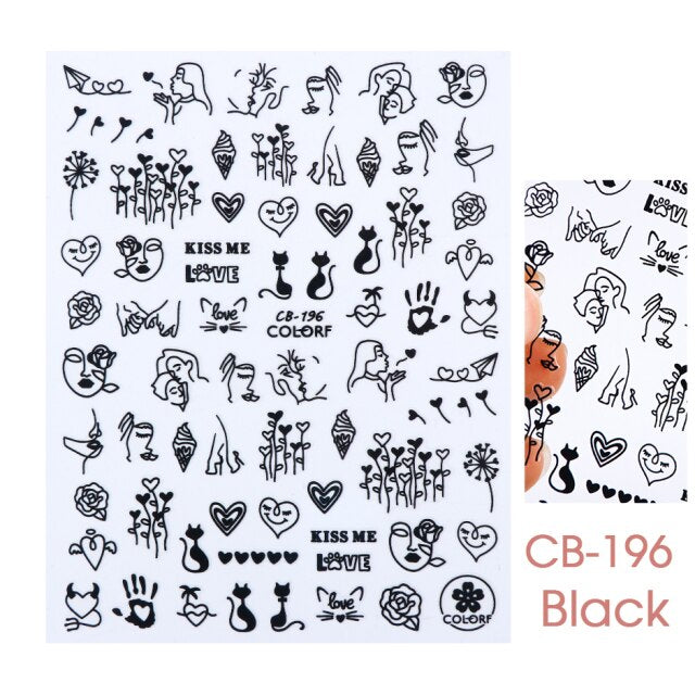 Qfdian Romantic Valentines Day 3D Love Rose Leopard Flower Laser Nail Stickers