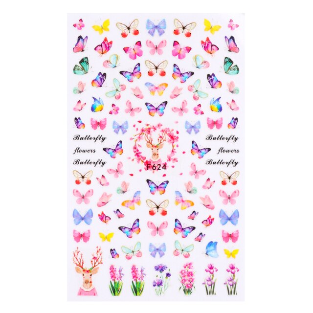 Qfdian Romantic Valentines Day 3D Love Rose Leopard Flower Laser Nail Stickers