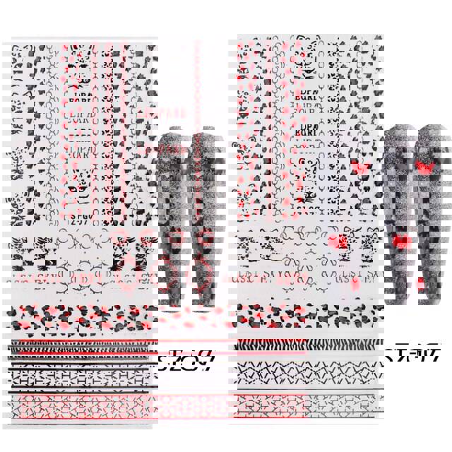 Qfdian Romantic Valentines Day 3D Love Rose Leopard Flower Laser Nail Stickers