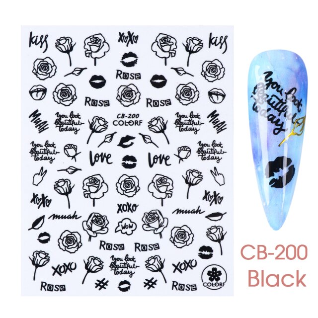 Qfdian Romantic Valentines Day 3D Love Rose Leopard Flower Laser Nail Stickers