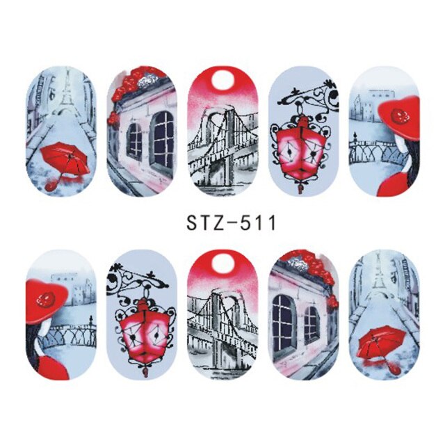 Qfdian Romantic Valentines Day 3D Love Rose Leopard Flower Laser Nail Stickers