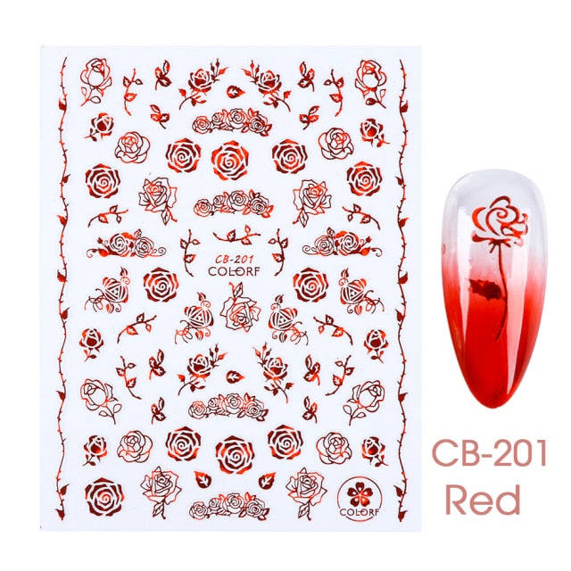 Qfdian Romantic Valentines Day 3D Love Rose Leopard Flower Laser Nail Stickers