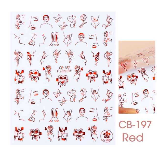 Qfdian Romantic Valentines Day 3D Love Rose Leopard Flower Laser Nail Stickers