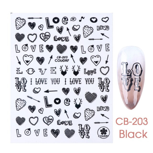 Qfdian Romantic Valentines Day 3D Love Rose Leopard Flower Laser Nail Stickers