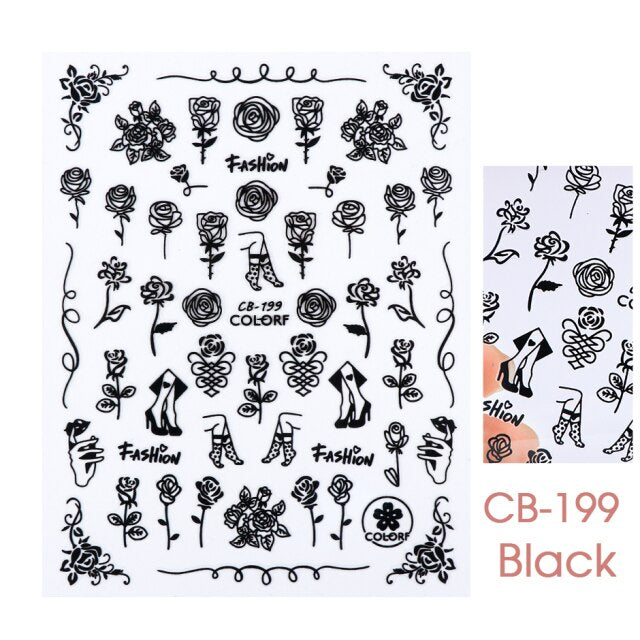 Qfdian Romantic Valentines Day 3D Love Rose Leopard Flower Laser Nail Stickers