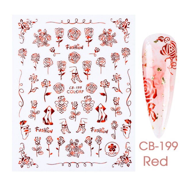 Qfdian Romantic Valentines Day 3D Love Rose Leopard Flower Laser Nail Stickers