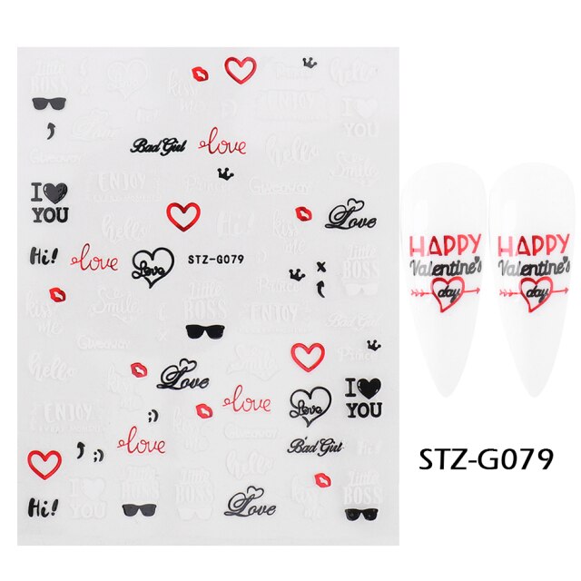 Qfdian Romantic Valentines Day 3D Love Rose Leopard Flower Laser Nail Stickers