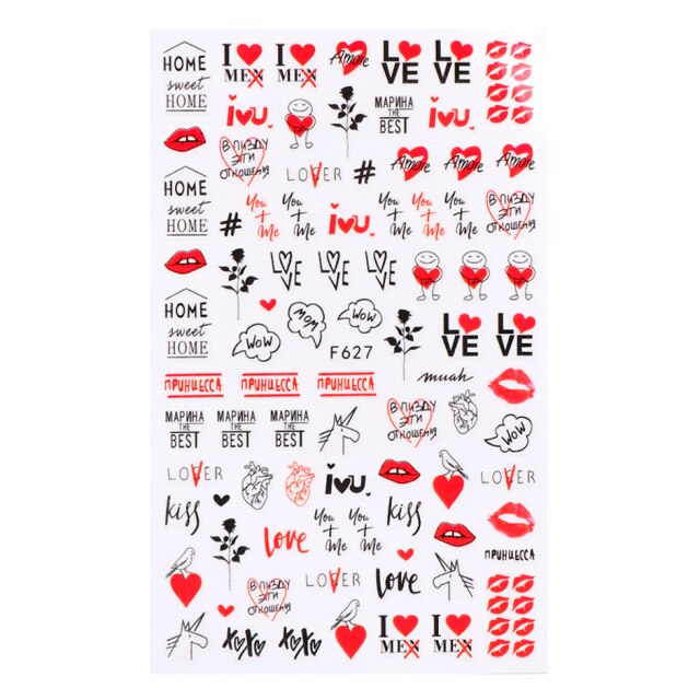 Qfdian Romantic Valentines Day 3D Love Rose Leopard Flower Laser Nail Stickers