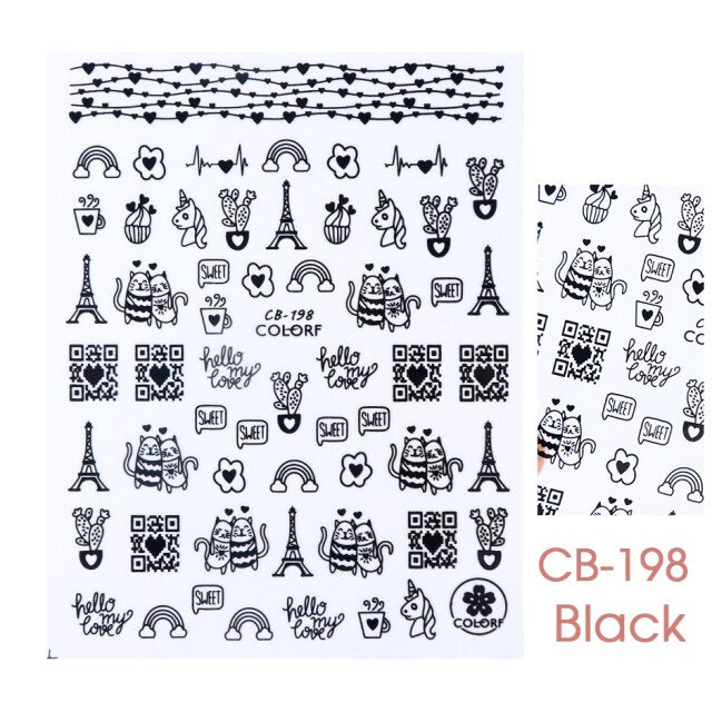 Qfdian Romantic Valentines Day 3D Love Rose Leopard Flower Laser Nail Stickers