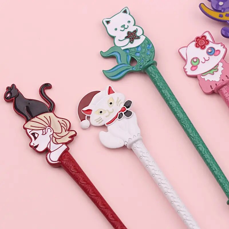 6pcs Cute Cat Makeup Brushes Set - Synthetic Fiber Beauty Tool Kit