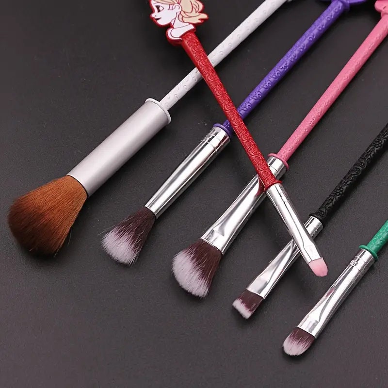 6pcs Cute Cat Makeup Brushes Set - Synthetic Fiber Beauty Tool Kit
