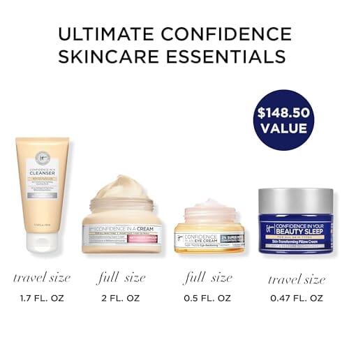 IT Cosmetics Your Ultimate Confidence Essentials Skincare Gift Set – 4-Piece Anti-Aging Skincare Kit