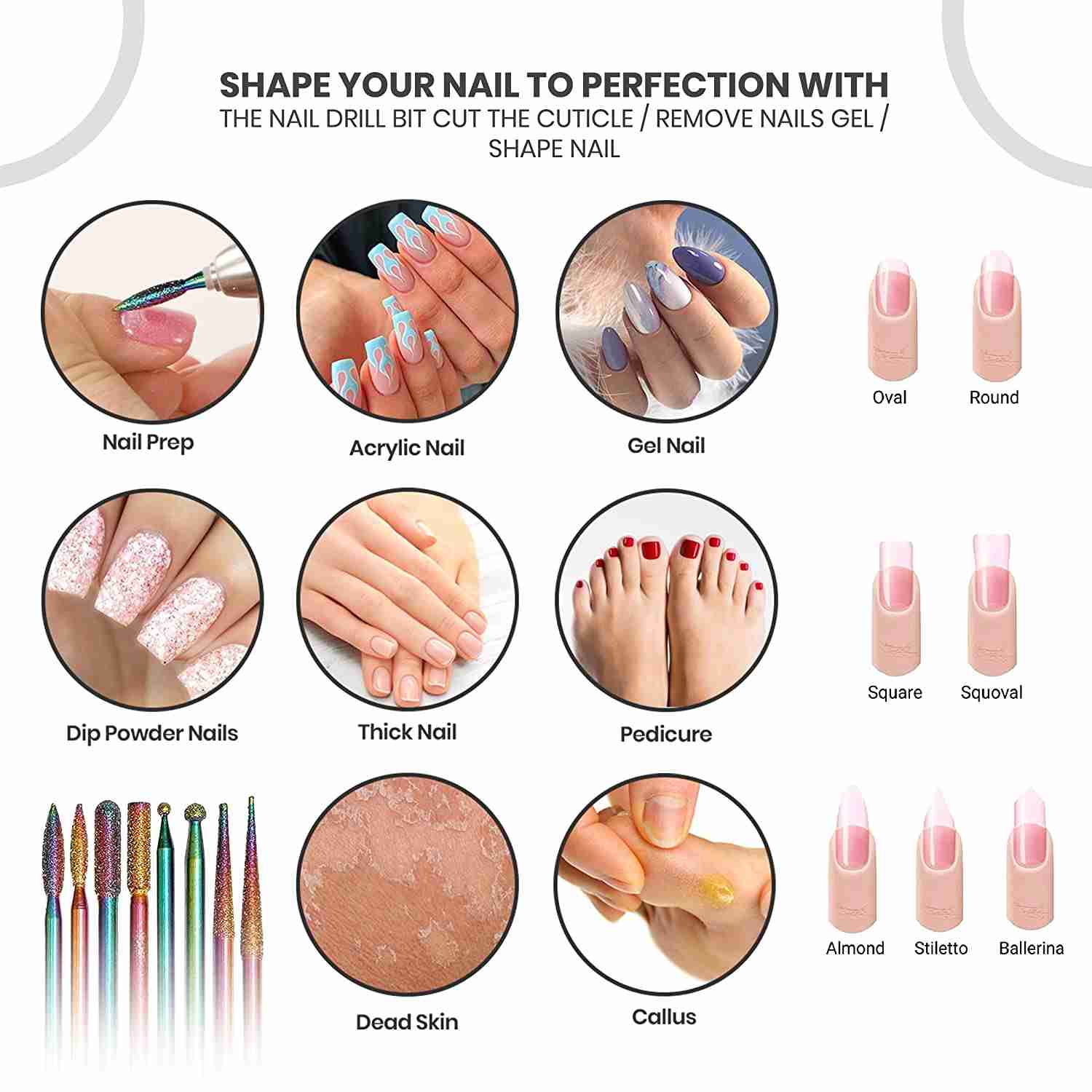 Boxgrove 8Pcs Multicolor Nail Drill Bits Set - Professional Manicure & Pedicure Tools