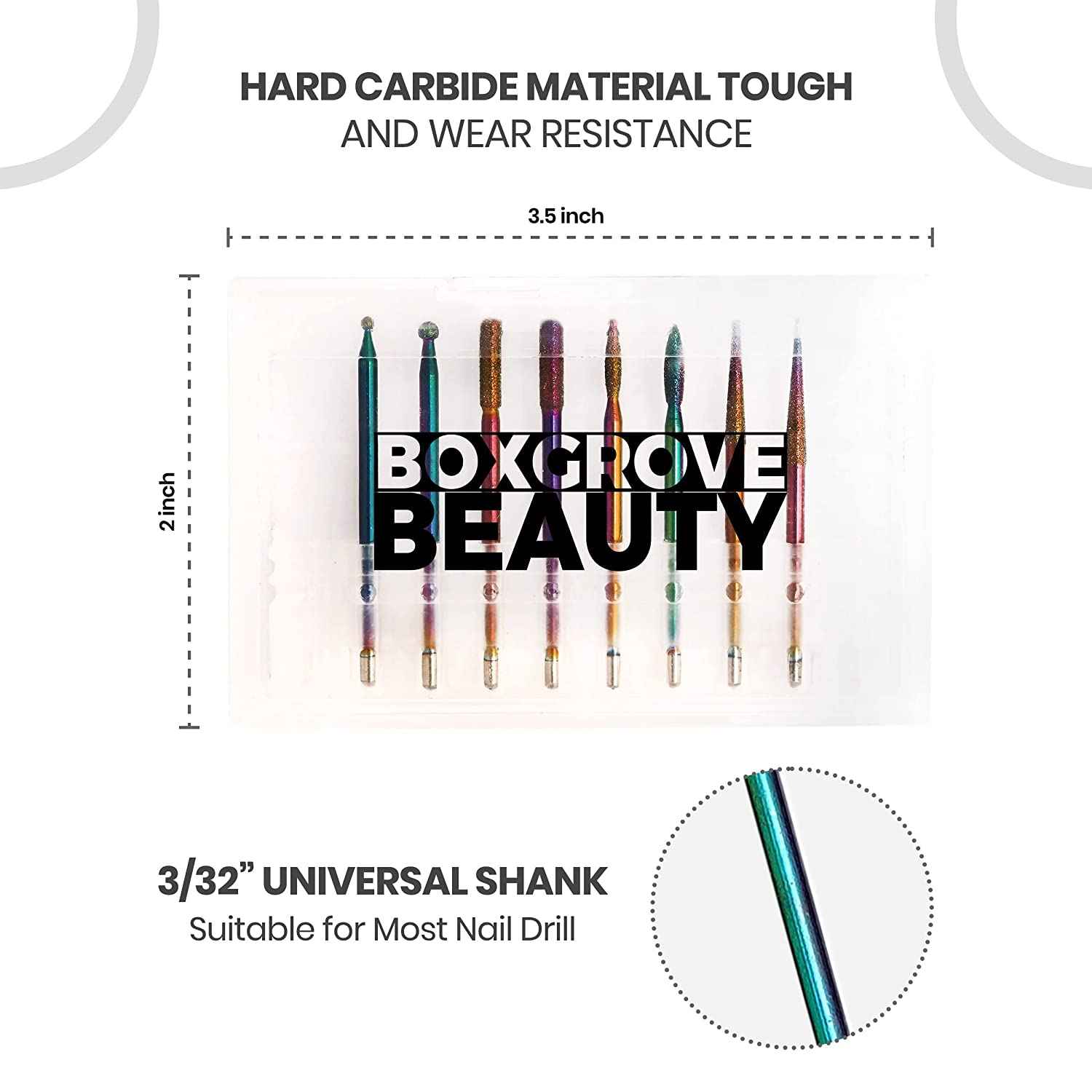 Boxgrove 8Pcs Multicolor Nail Drill Bits Set - Professional Manicure & Pedicure Tools