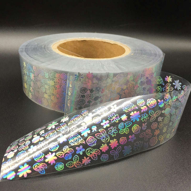 Laser Silver Flower Nail Film Full Cover Nail Sticker