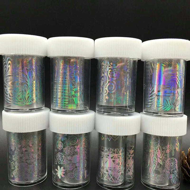 Laser Silver Flower Nail Film Full Cover Nail Sticker