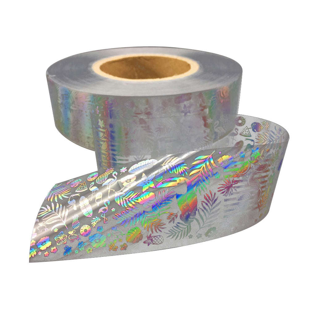 Laser Silver Flower Nail Film Full Cover Nail Sticker