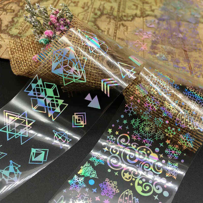 Laser Silver Flower Nail Film Full Cover Nail Sticker