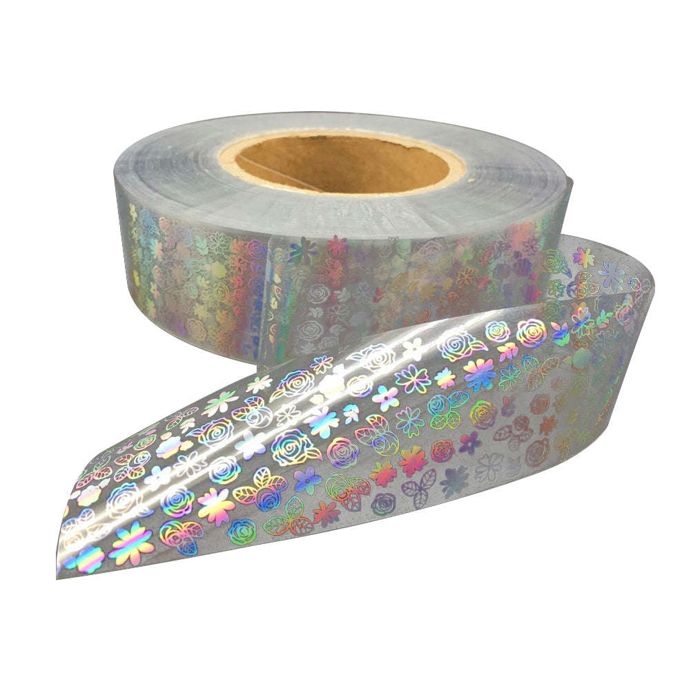 Laser Silver Flower Nail Film Full Cover Nail Sticker