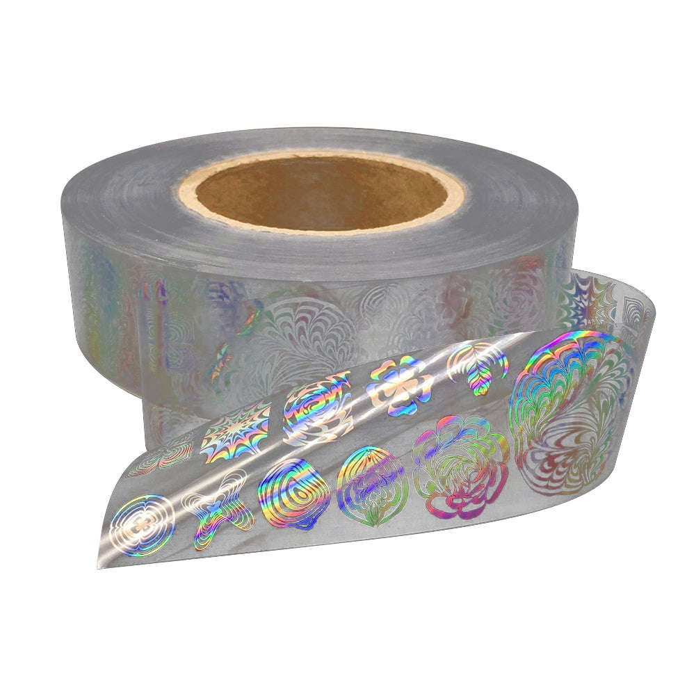 Laser Silver Flower Nail Film Full Cover Nail Sticker