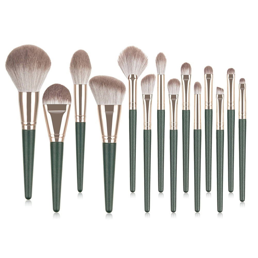 14pcs Professional Green Makeup Brushes Set - Soft Synthetic Hair for Flawless Makeup Application