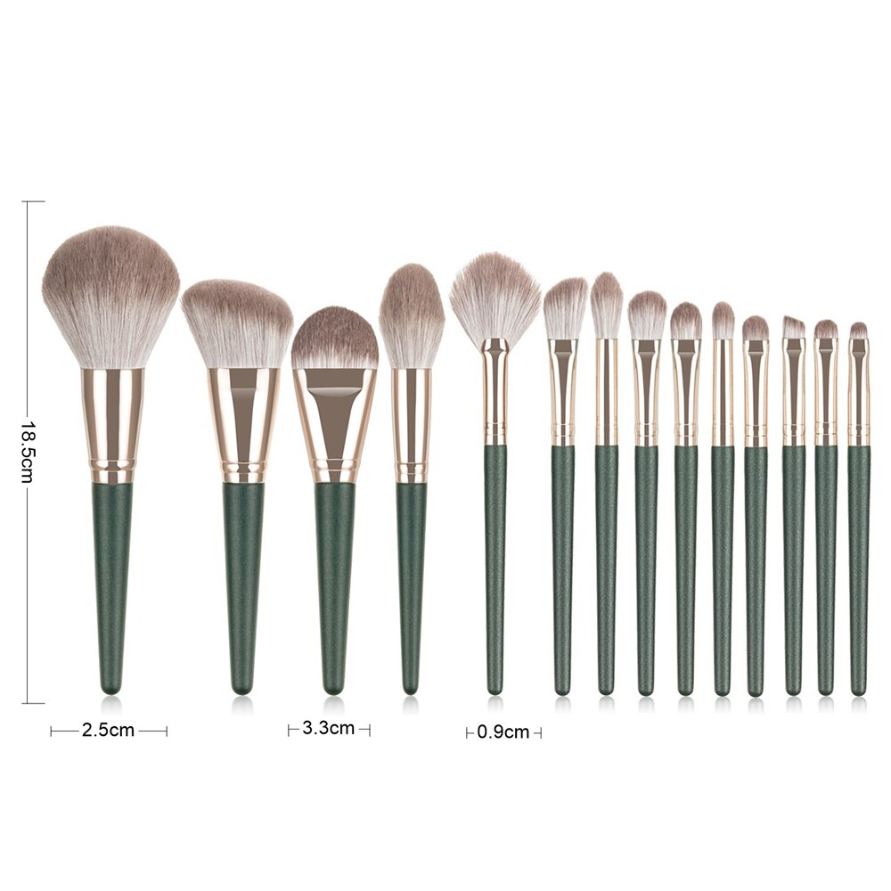 14pcs Professional Green Makeup Brushes Set - Soft Synthetic Hair for Flawless Makeup Application