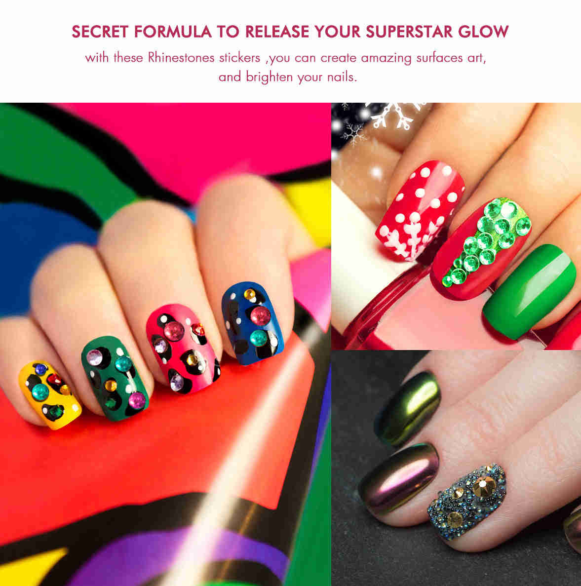 Nicpro Self-Adhesive Rhinestone Stickers - 4125 Pieces in 25 Colors & 3 Sizes for Nail, Crafts, Festival, and Makeup