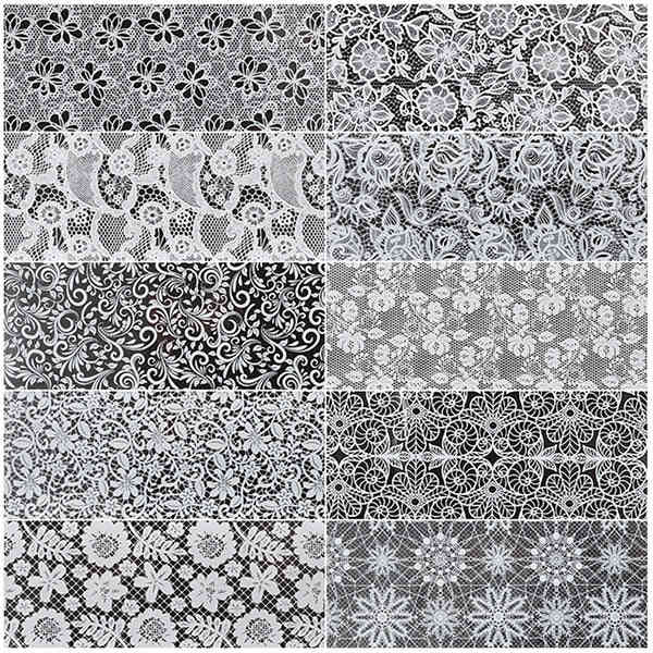 White Lace Nail Transfer Decals with Scroll Flower Pattern | Filigree Floral Nail Foils