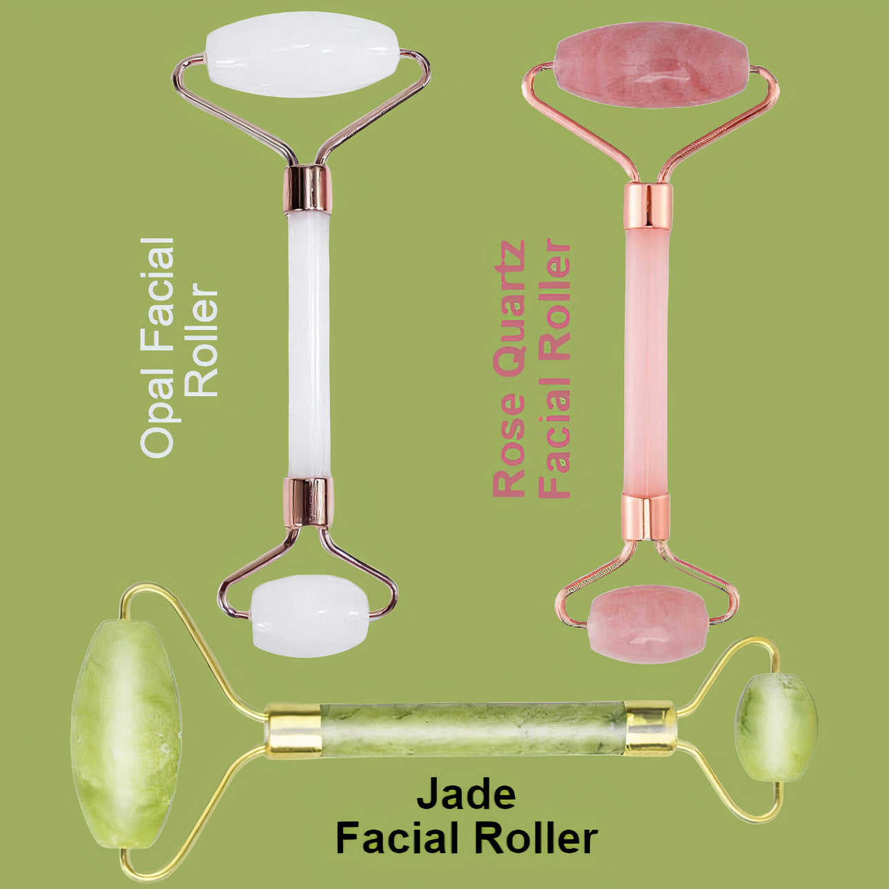 Rose Quartz Roller, Jade & Opal Beauty Roller - 3 Pack Facial Tools